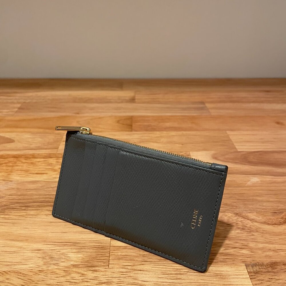 CELINE Zipped Compact Card Holder in Essentials in Grained Calfskin
